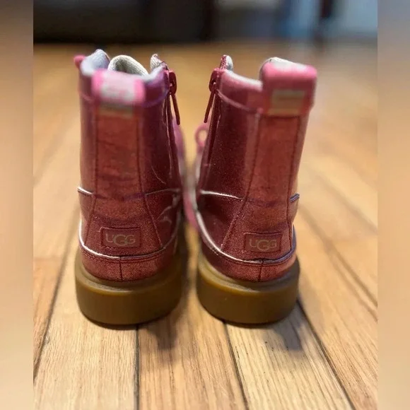UGG Robley Glitter Combat Boots Youth 3 Berry rose pink Sparkly Rain - Picture 5 of 7